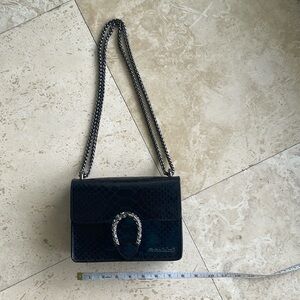 MARINA GALANTI Black Made In Italy Leather Metal Hardware Flap Over Crossbody
